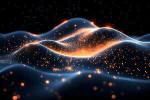 Glowing Abstract Landscape with Dynamic Waves and Particles for Futuristic Design photo