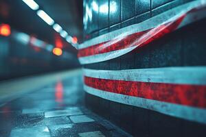 Urban Night Subway Scene with Dynamic Red and White Lines in Modern Station photo