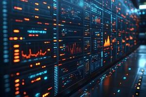 Futuristic Data Center with Digital Interfaces and Analytics Visualization photo