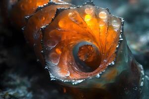 Macro View of Spiral Organic Structure Revealing Intricate Patterns and Textures photo