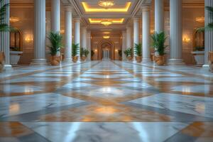 Luxurious Grand Entrance with Marble Floors and Elegant Columns for Architectural Design photo