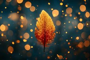 Glowing Feather with Bokeh Lights for Abstract Nature and Dreamy Design photo