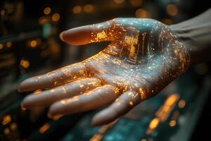Futuristic Technology Concept with Illuminated Digital Interface Hand Design photo