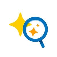 AI Powered Search Concept Flat Illustration. Magnifying Glass with Sparkle. Smart and Efficient Search Technology. Perfect for Artificial intelligence, Data Analysis, and Digital Innovation Themes vector
