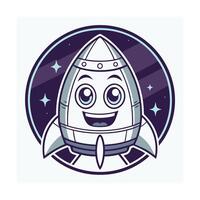Happy Rocket Spaceship Cartoon Character in Space, Cute Design vector