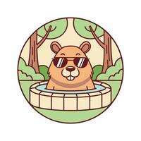 Cool Beaver in Sunglasses Relaxing by Poolside in Nature vector
