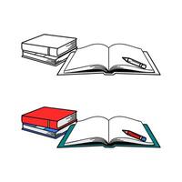 Open books and stacked novels on a desk in a learning environment promoting education and literacy vector