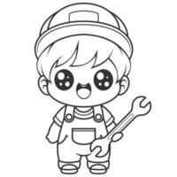 The boy becomes a skilled mechanic carrying tools, for coloring vector