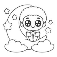 The boy felt happy to be on the moon, for coloring vector