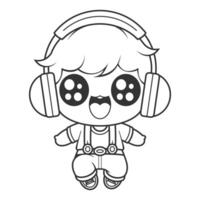 Boys feel happy listening to music, for coloring vector