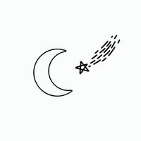 Moon with star icons illustration in outline style for web, landing page, stickers and background vector