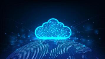 Cloud technology concepts network at center. Digital circuit board above the global Earth. vector