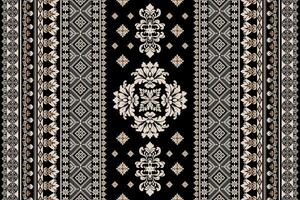 Seamless gold and white floral damask tracery shape with geometric ethnic tradition pattern texture on black and grey background vector