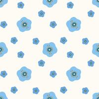 Pattern with flax flowers, stylized doodle drawings of blue linen flower with stamens on beige background. vector