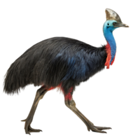 Side view of a majestic cassowary with striking blue and red features captured in detail while walking against a clean backdrop png