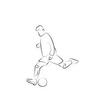 soccer player shooting illustration hand drawn with black lines isolated on white background. vector
