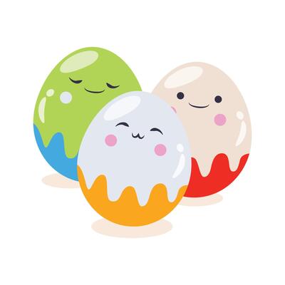3d icon depicting paschal egg with painted cute smiles
