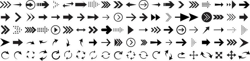 A set of 100 black Arrows icons . Arrow icon. Arrows collection. Arrow. Cursor. Modern simple arrows. vector