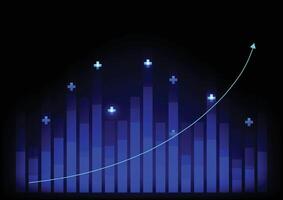 A bar and line graph on a dark blue background vector