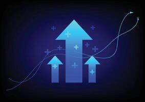 Stock and investment concept. A upper arrow and line graph on a dark blue background. Bullish market, profit of wealth, high risk high return, business growth up. vector