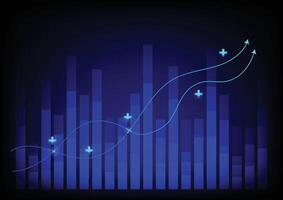 Stock and investment concept. A bar and line graph on a dark blue background. Bullish market, profit of wealth, high risk high return, business growth up. vector