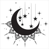 Elegant Crescent Moon and Stars Silhouette Design vector