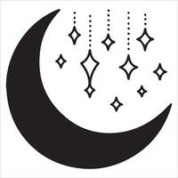 Celestial Crescent Moon and Stars Silhouette Design vector