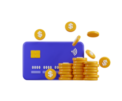 Credit card with dollar coin stack icon 3d render concept of online payment system, digital wallet payment, pay 3d credit card png