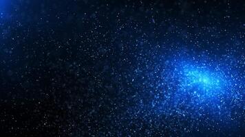 Abstract background of blue particles. shiny background. Motion gold dust and beautiful bokeh on a dark background. video
