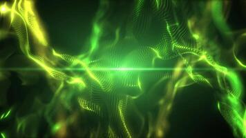 Abstract digital pink dynamic waves emitting bright rays of particle light with light background of motion lights video