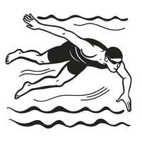 Professional swimmer in motion dynamic black and white illustration of athletic stroke technique vector
