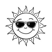 Smiling sun with sunglasses line art happy weather icon illustration, simple and cheerful vibe vector