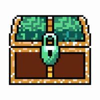 Pixel Art Treasure Chest with Green Gems and Secure Lock vector