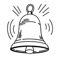 Hand drawn bell ringing with vibrating sound lines, isolated on white background vector