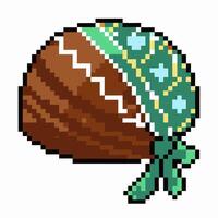 Retro Pixel Art Chocolate Cookie with Green Icing Ribbon vector