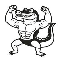 Strong alligator illustration flexing muscles, character with fierce expression vector