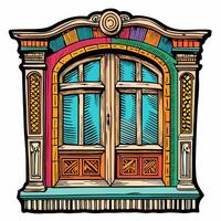 Vintage Colorful Wooden Window with Decorative Frame, Retro Architecture, Artistic Design, Detailed Illustration vector