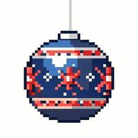 Festive Pixel Art Christmas Ornament with Snowflake Pattern Hanging on String vector