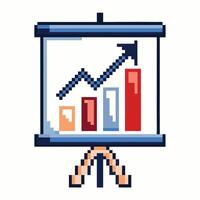 Pixel Art Growing Graph on Easel Retro Business Analytics and Data Presentation vector
