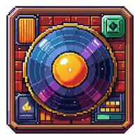 Retro Pixel Art Turntable Icon with Vinyl Record and Colorful Buttons vector
