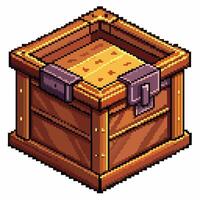 Pixel Art Wooden Crate Icon for Retro Game Design and Digital Art vector