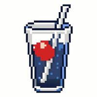 Retro Pixel Art Soda with Straw Nostalgic Drink Illustration vector