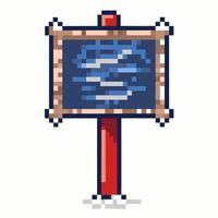 Retro Pixel Art Wooden Signboard with Textured Blue Surface on Red Post vector