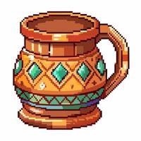 Retro Pixel Art Mug with Geometric Patterns and Vintage Colors vector
