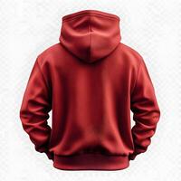 Back view of a red hooded sweatshirt, perfect for customization and design photo