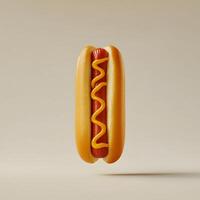 Artistic depiction of a hotdog with mustard, floating in a studio photo
