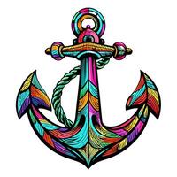 Colorful Decorative Anchor Illustration with Vibrant Patterns and Nautical Themes in Modern Art Style vector