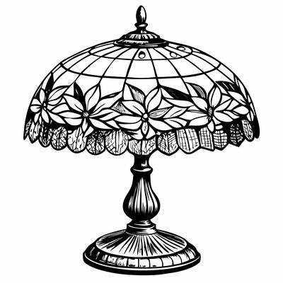 Vintage Stained Glass Table Lamp Illustration with Floral Motif