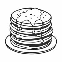 Stack of Pancakes with Syrup Drizzle Illustration in Black and White vector