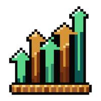 Pixel Art Bar Graph with Upward Arrows Indicating Growth and Success vector
